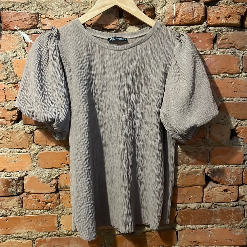 Zara Softknit Puff Sleeve Top